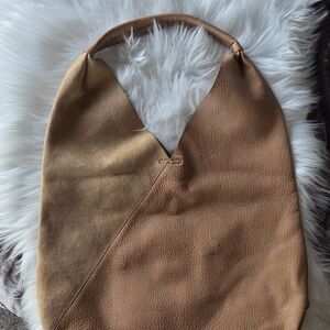 Faux Leather Shoulder Hobo Bag in Tan